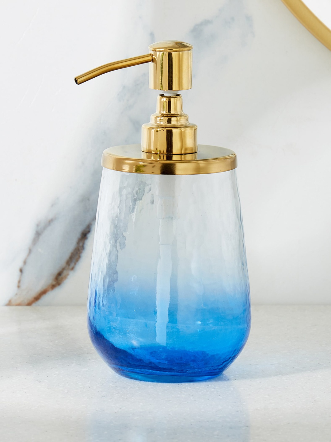 

Home Centre Blue & Transparent Glass Soap Dispenser 650 ml