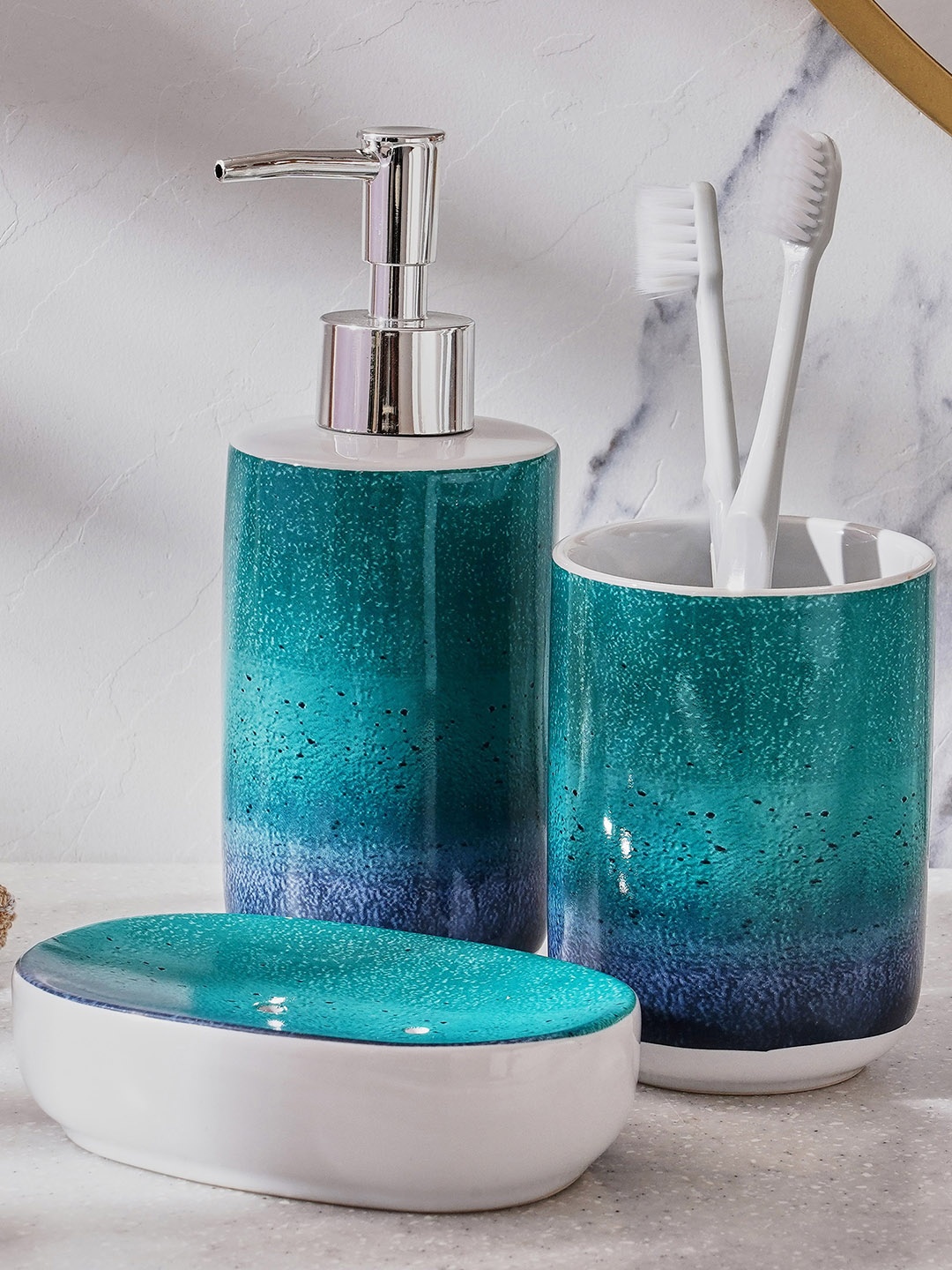 

Home Centre Petrichor Gabi Blue 3 Pieces Printed Ceramic Bath Accessories Set