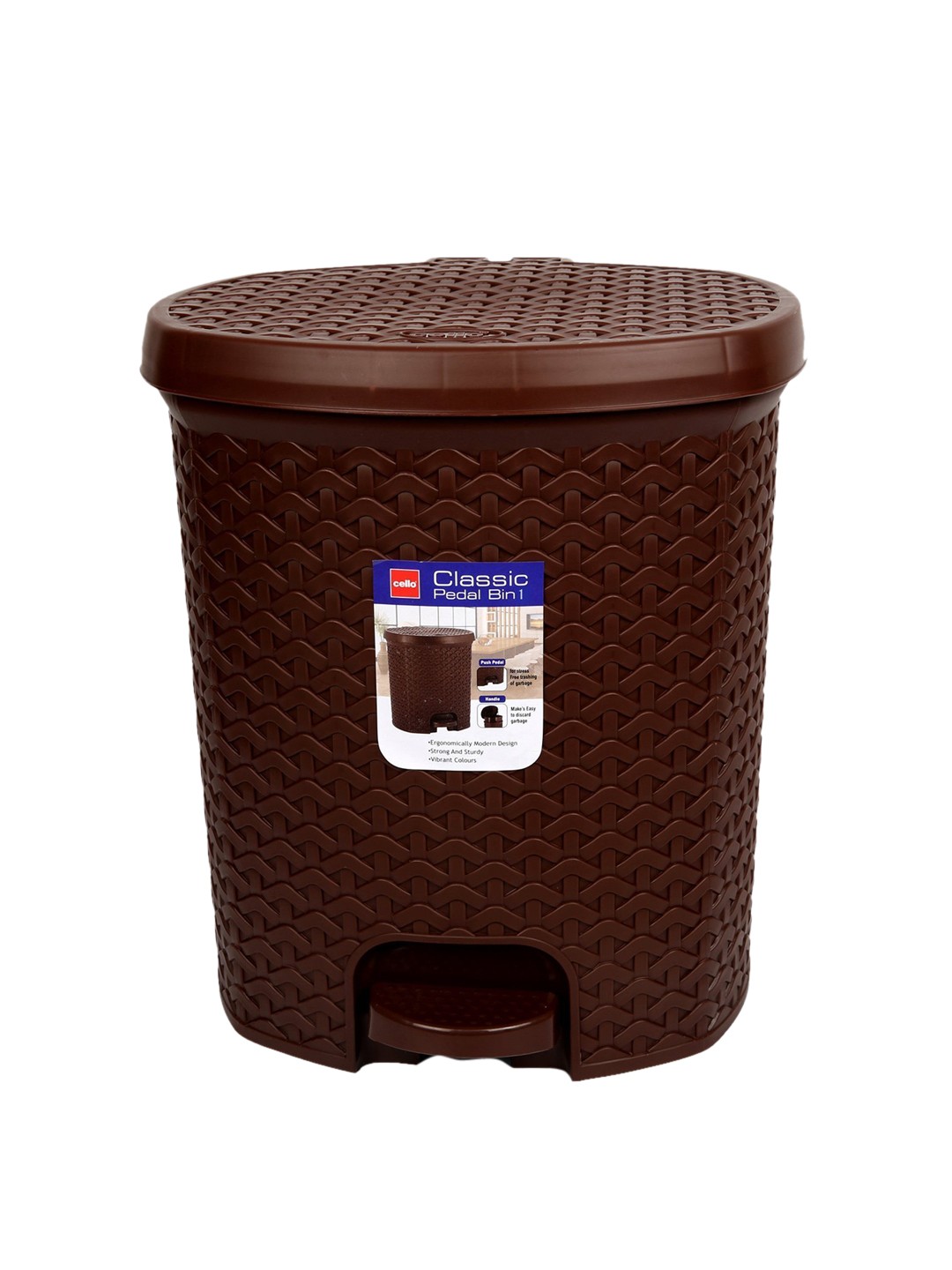 

Cello Classic Brown Plastic Pedal Bin- 12 L