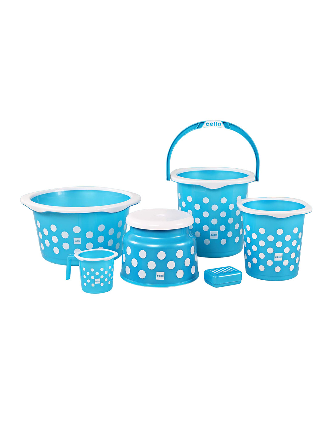 

Cello Fusion Set Of 6 Blue White Printed Bath Set