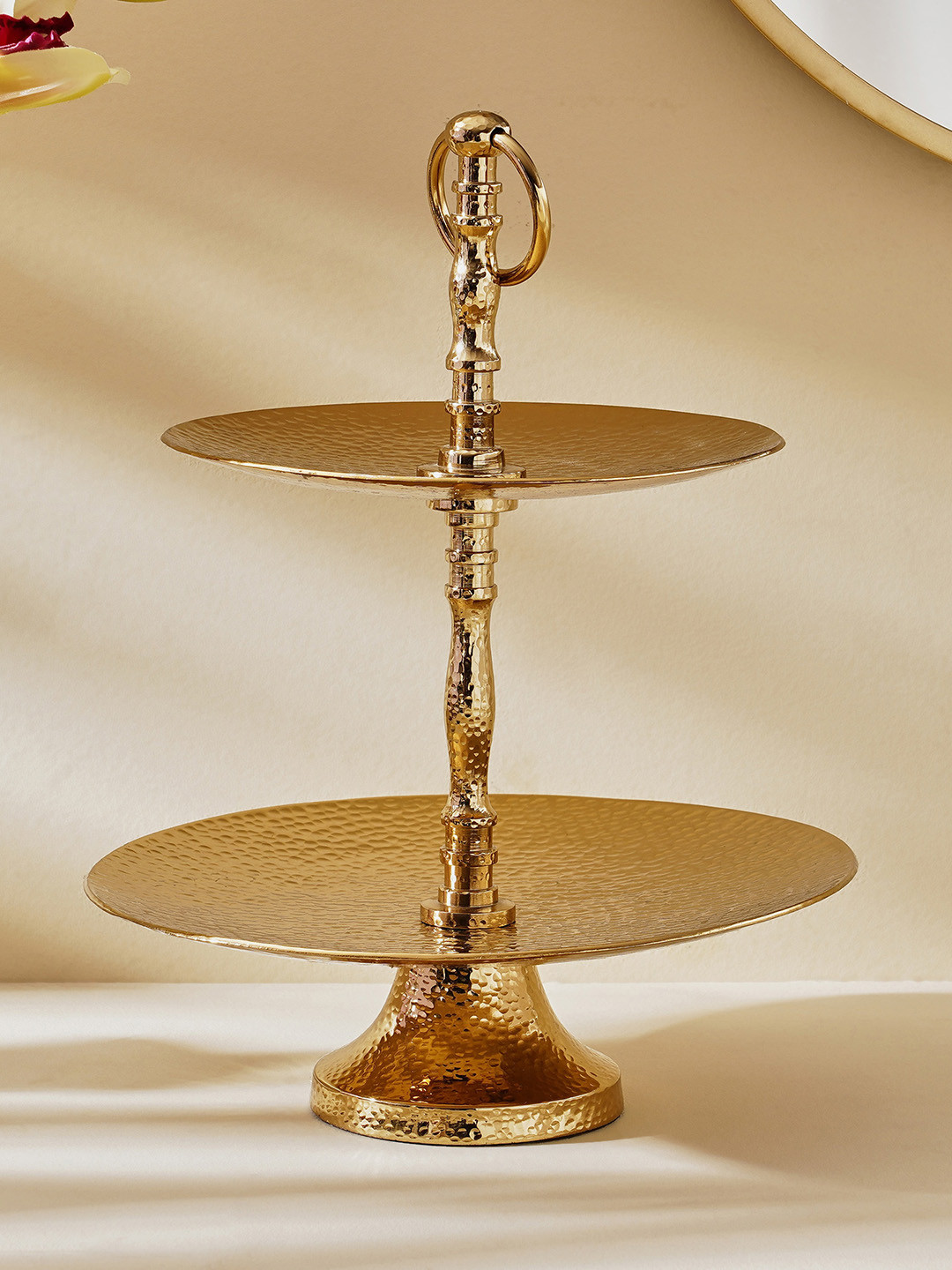 

Home Centre Splendid Gold Rush Gisela Gold Toned 2-Tier Hammered Cupcake Stand