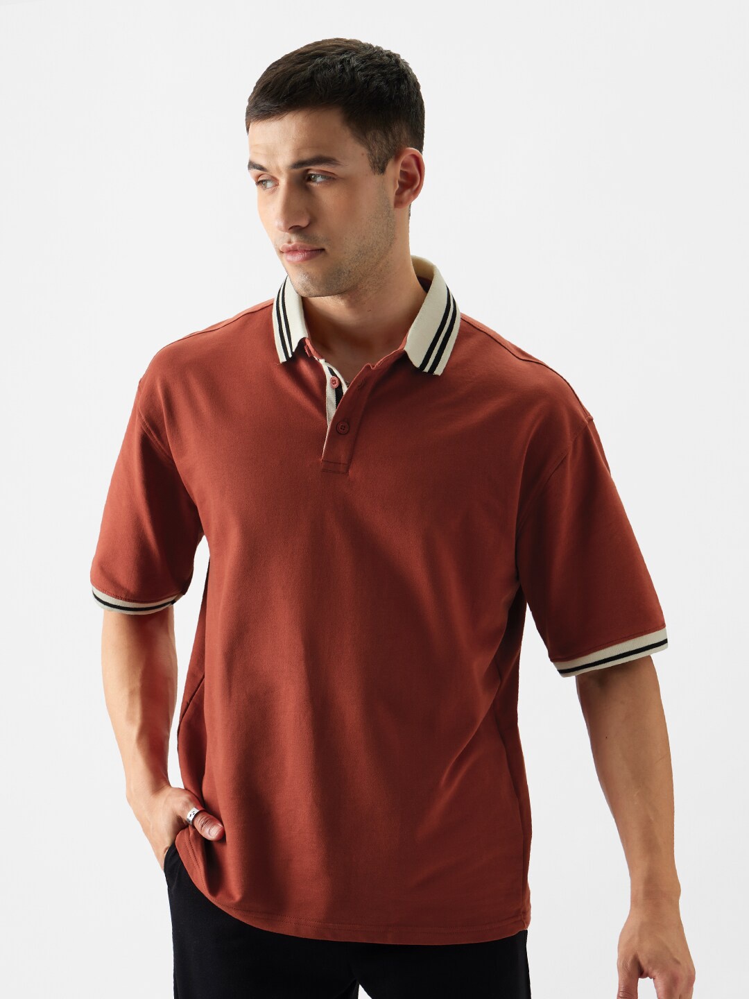 

The Souled Store Polo Collar Short Sleeves Cotton T-shirt, Red