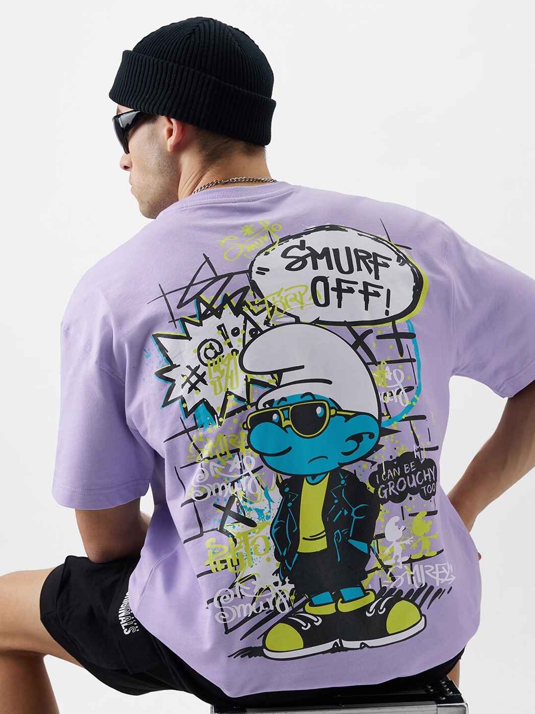 

The Souled Store The Smurfs Printed Oversized Cotton T-shirt, Lavender