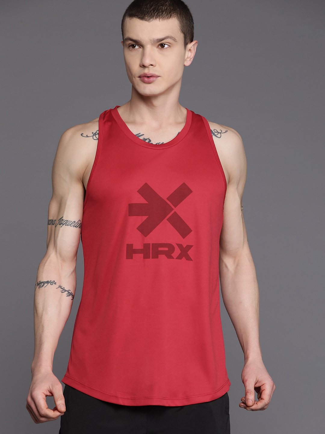 

HRX by Hrithik Roshan Brand Logo Printed Rapid-Dry Training T-shirt, Red