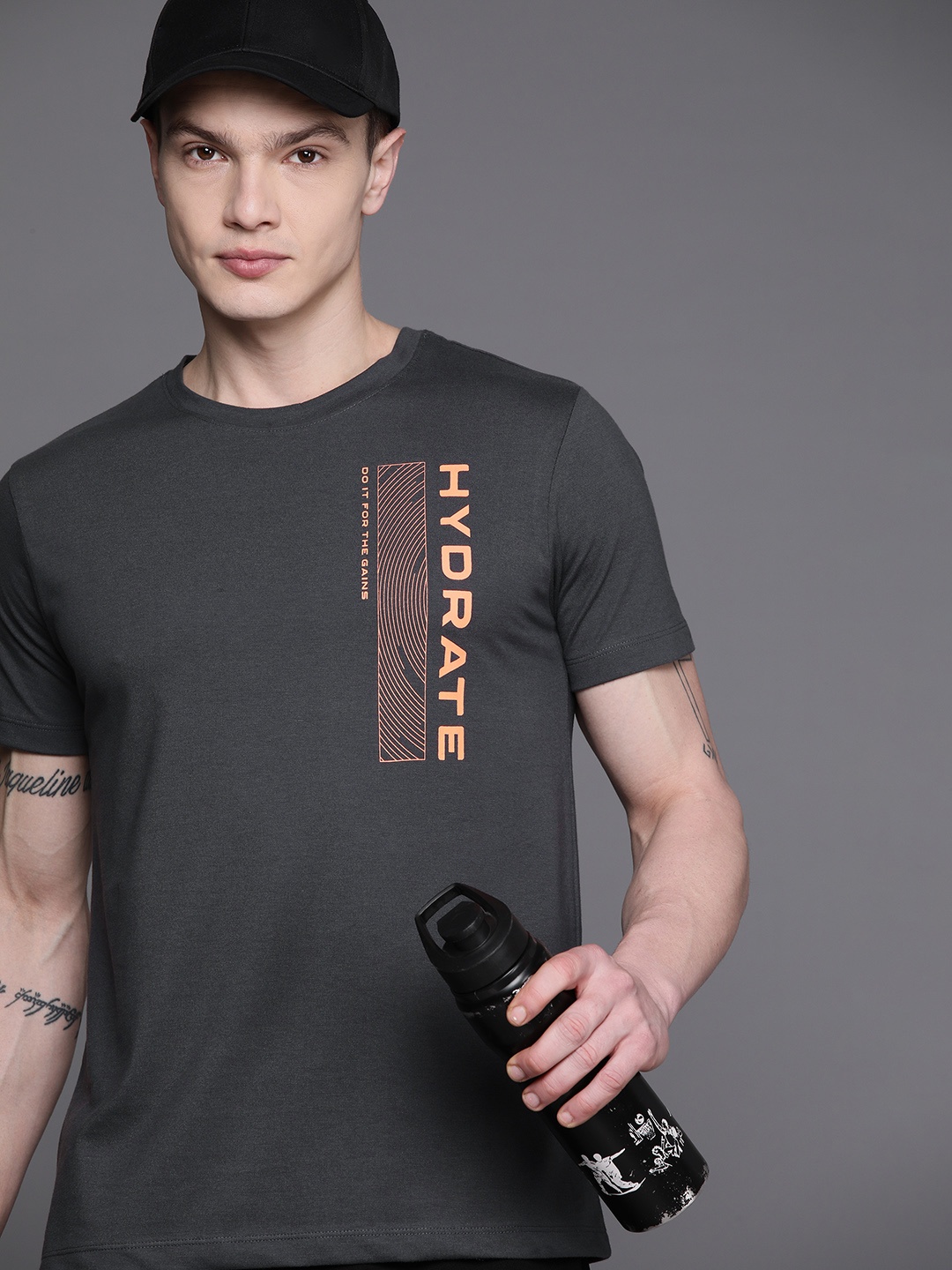 

HRX by Hrithik Roshan Printed Rapid-Dry Training T-shirt, Charcoal