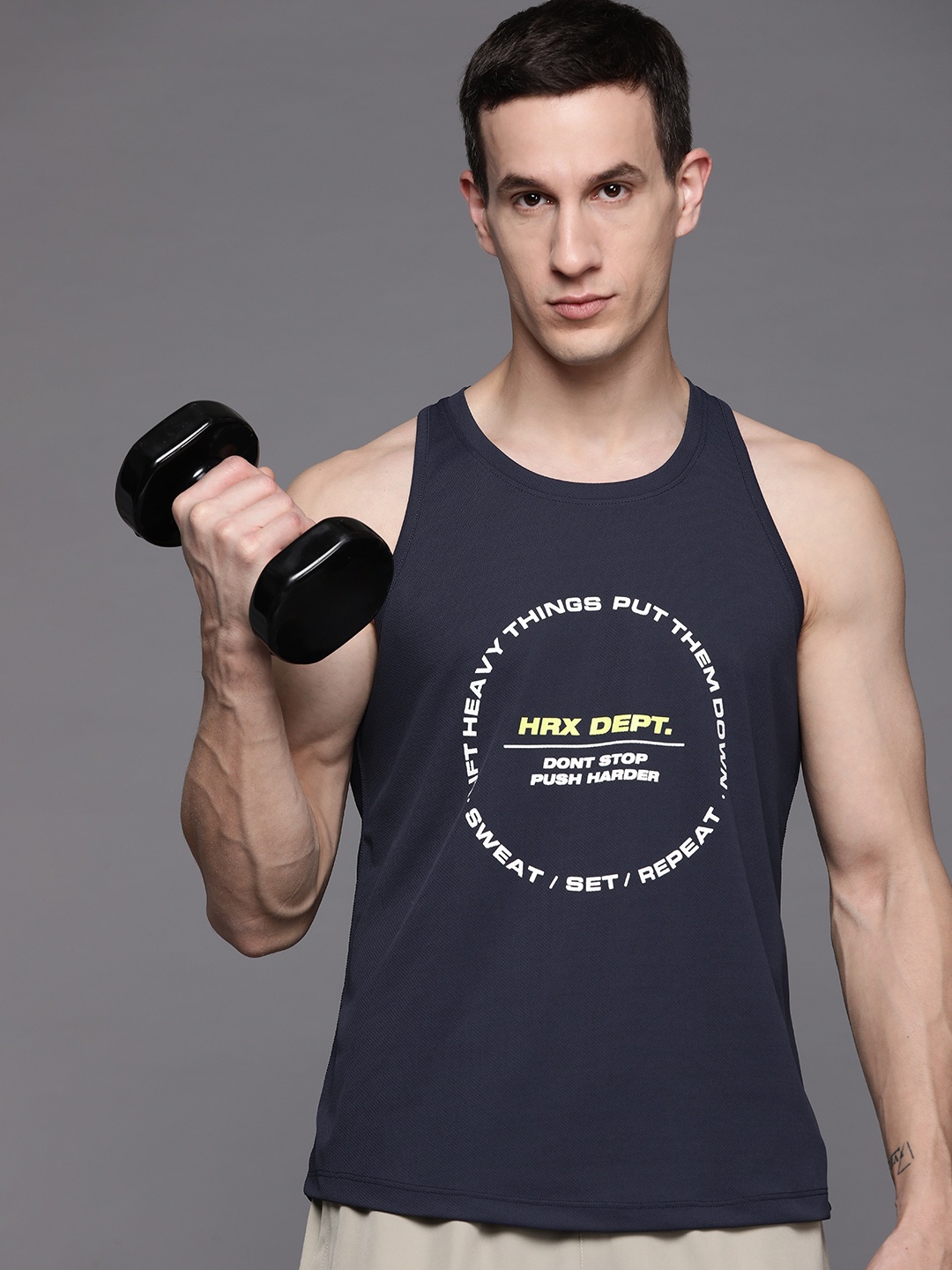 

HRX by Hrithik Roshan Rapid-Dry Printed Training T-shirt, Navy blue