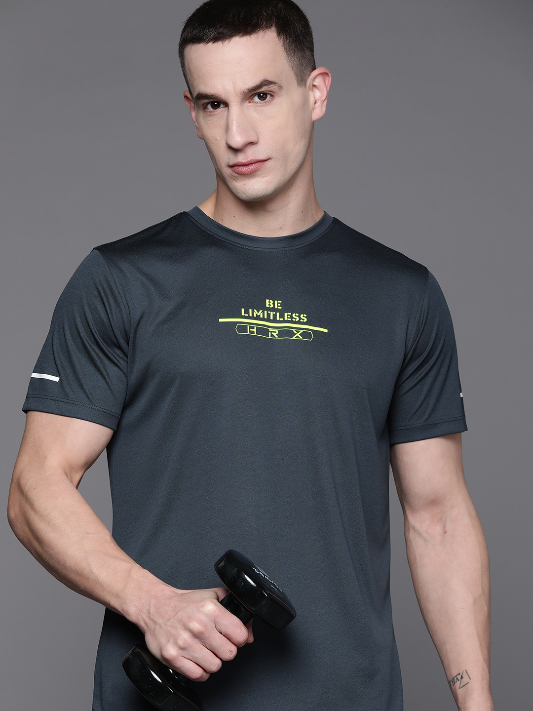 

HRX by Hrithik Roshan Typography Printed Rapid-Dry Training T-shirt, Grey