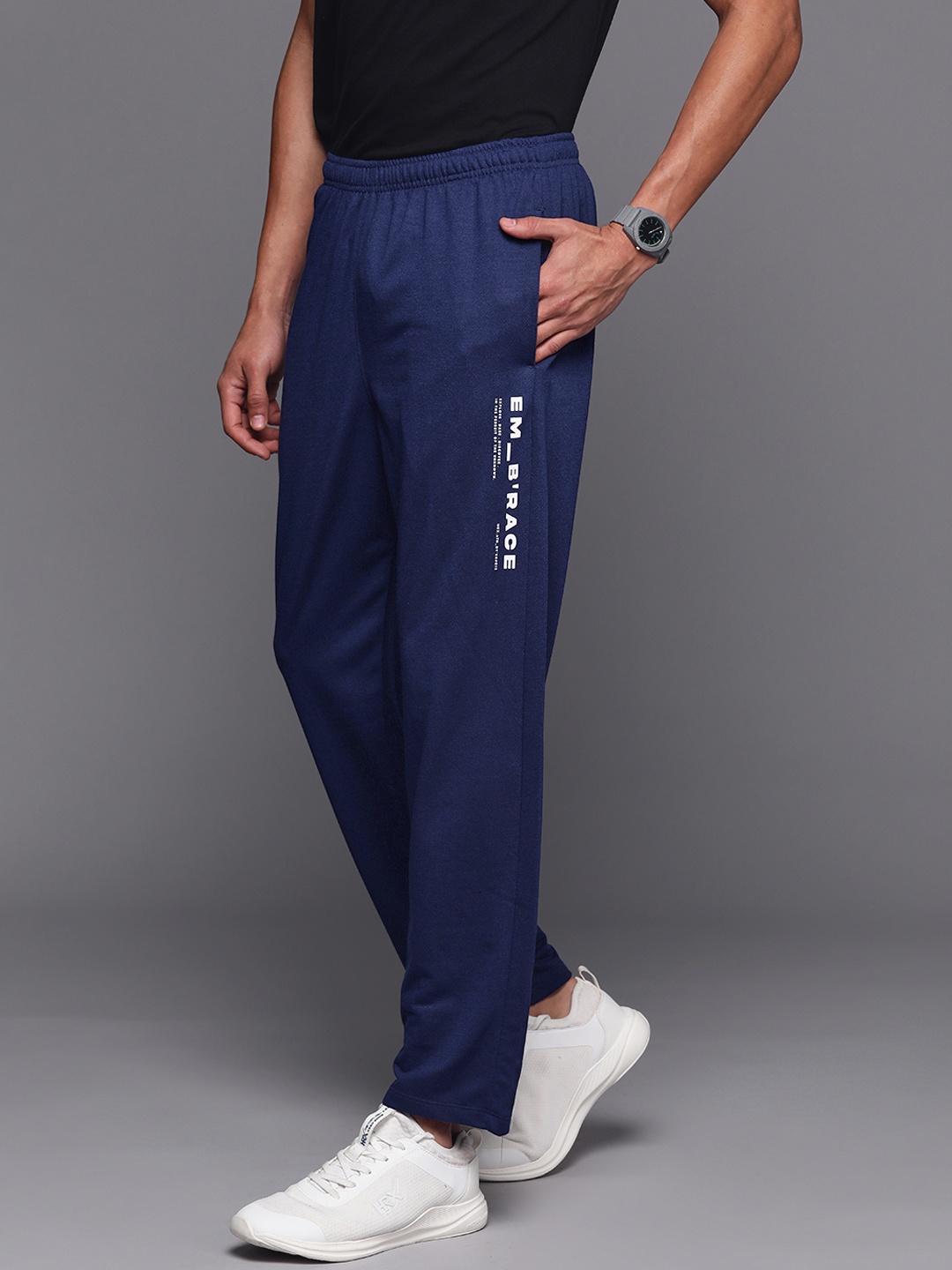 

HRX by Hrithik Roshan Men Printed Detail Track Pants, Navy blue