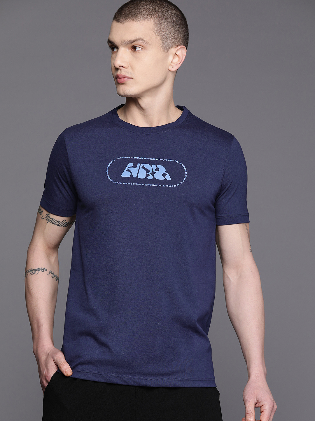 

HRX by Hrithik Roshan Men Typography Printed T-shirt, Navy blue