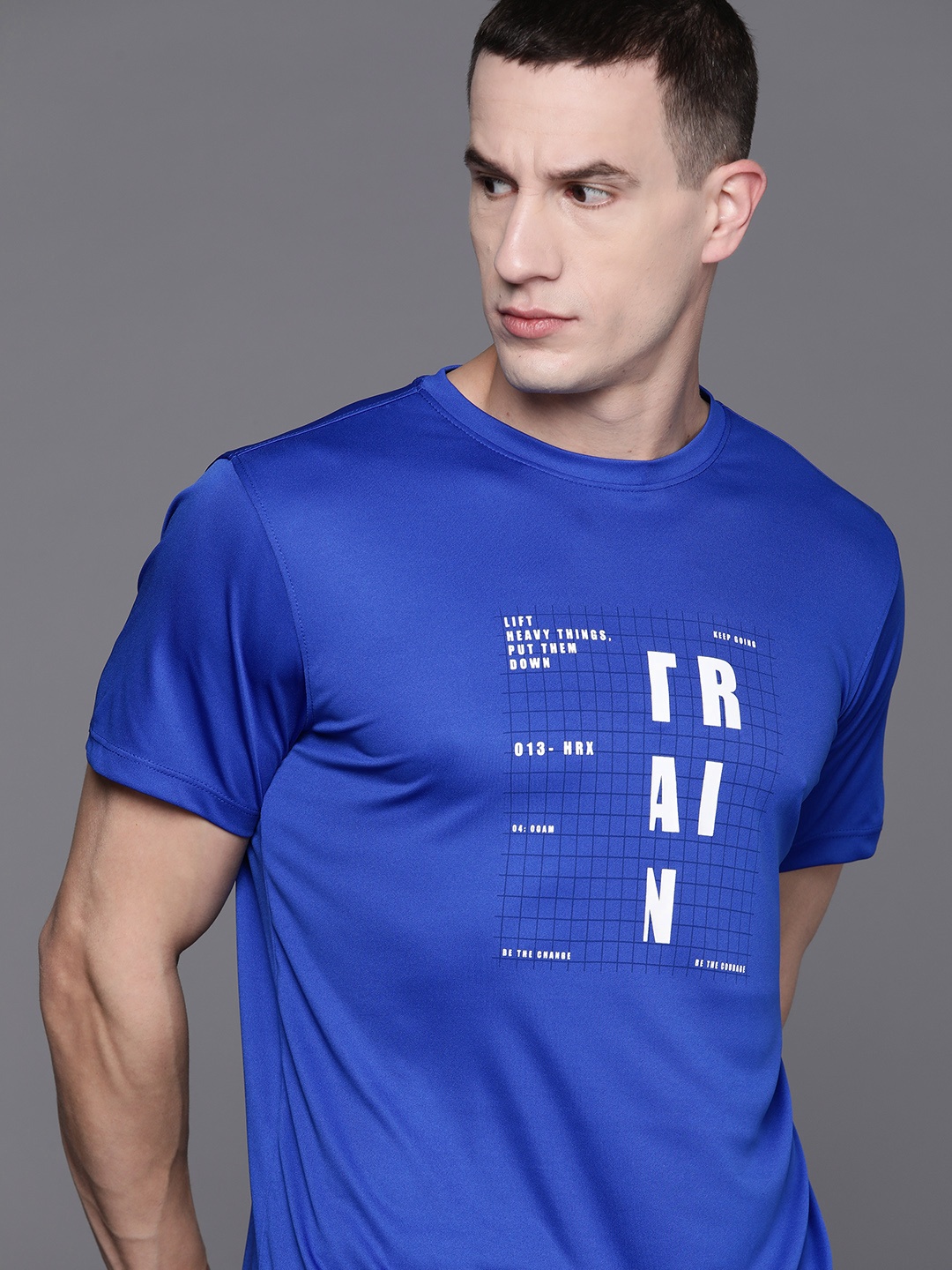 

HRX by Hrithik Roshan Typography Printed Rapid-Dry Training T-shirt, Blue