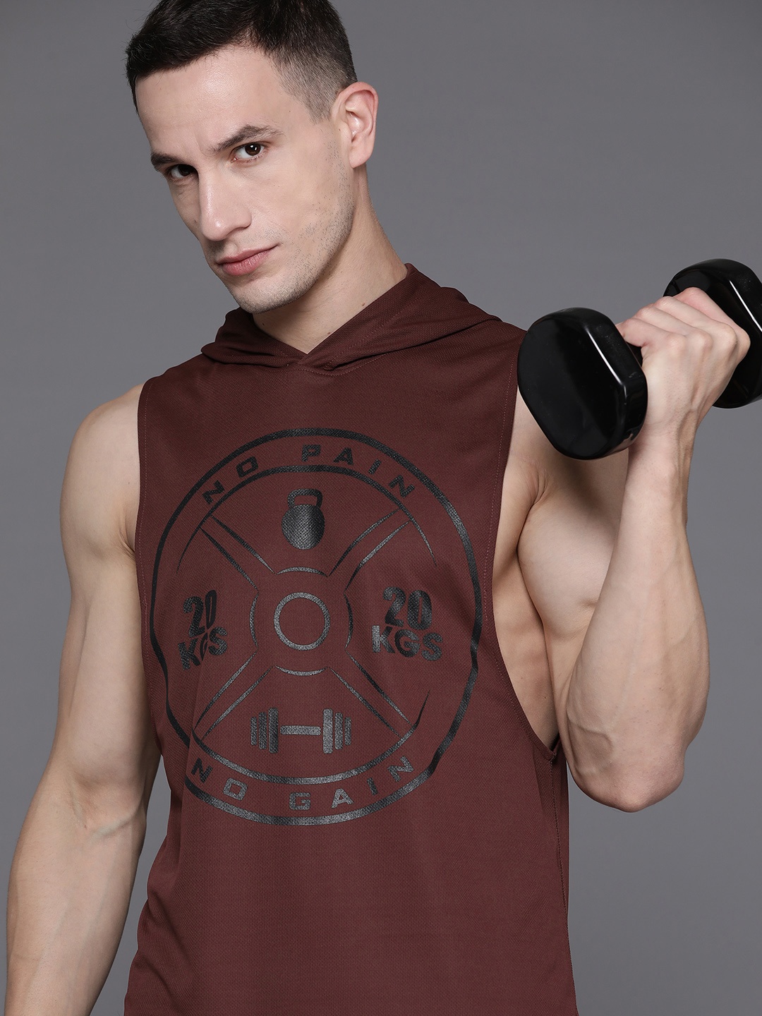 

HRX by Hrithik Roshan Printed Rapid-Dry Training Hooded T-shirt, Maroon