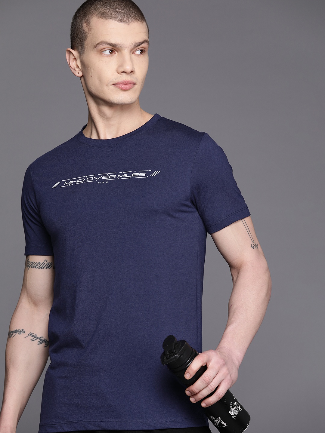 

HRX by Hrithik Roshan Printed Rapid-Dry Running T-shirt, Navy blue