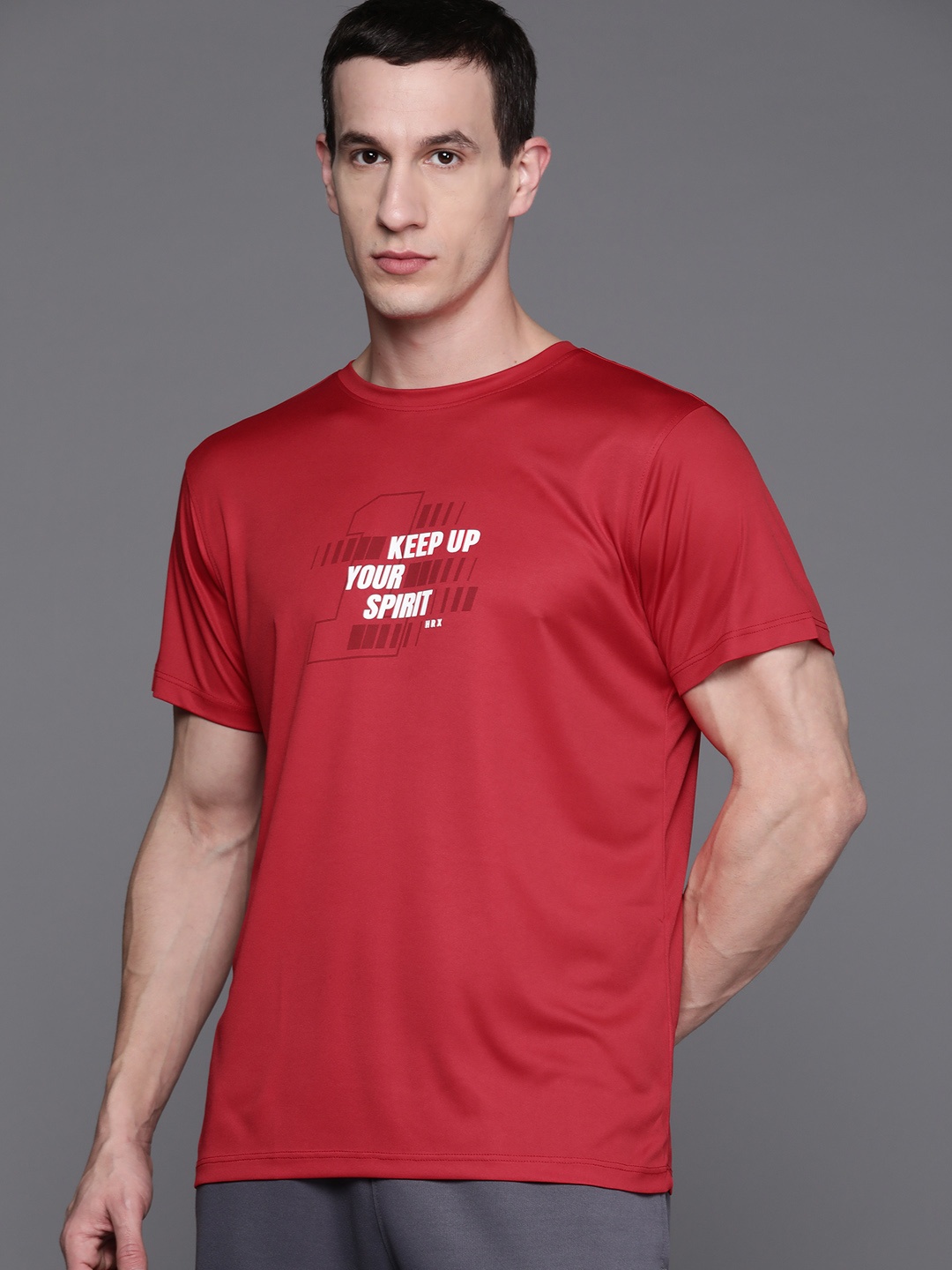 

HRX by Hrithik Roshan Men Printed Rapid-Dry Training T-shirt with Reflective Detail, Red