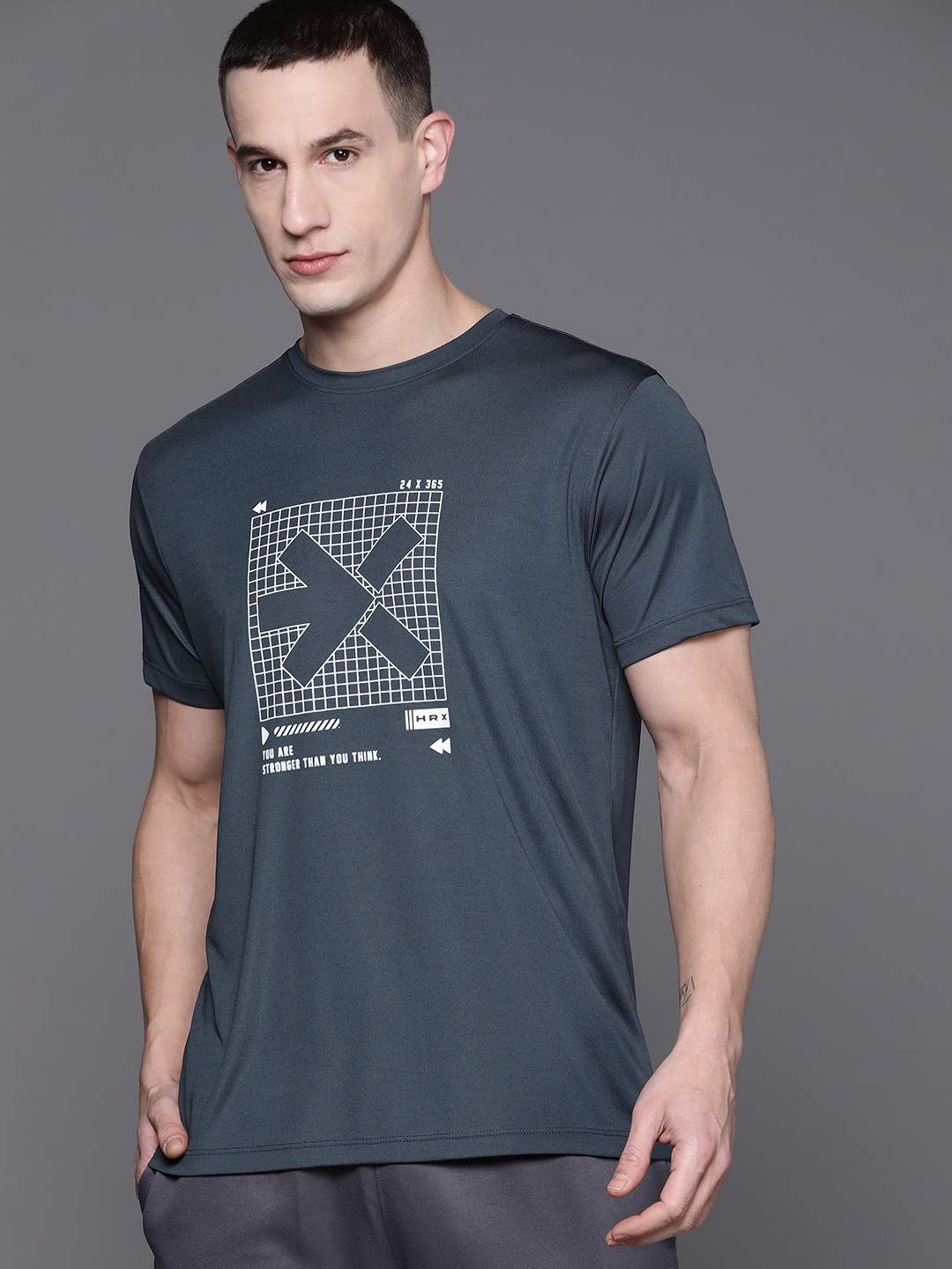 

HRX by Hrithik Roshan Brand Logo Printed Rapid-Dry Training T-shirt, Grey