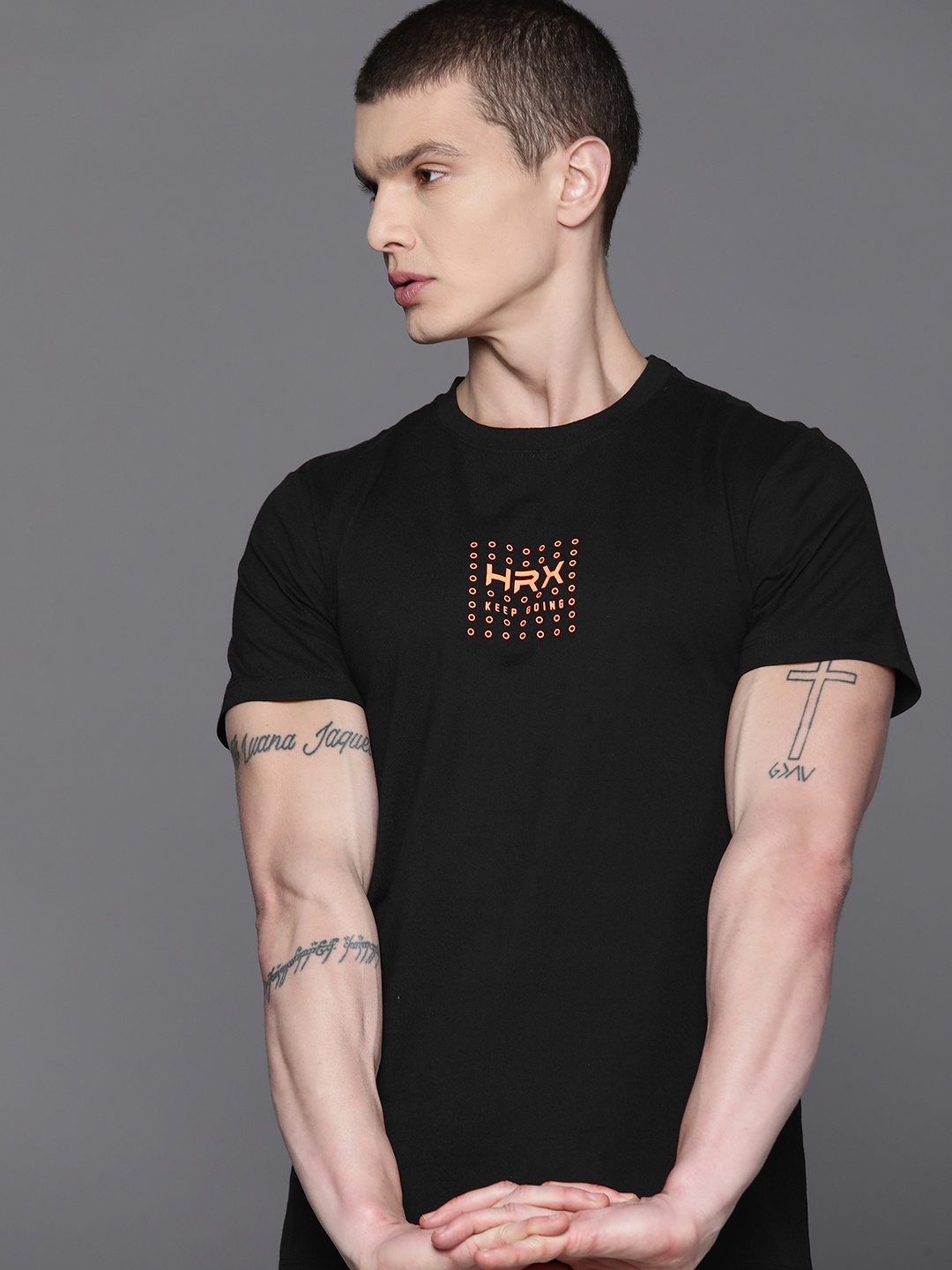 

HRX by Hrithik Roshan Brand Logo Printed Training T-shirt, Black