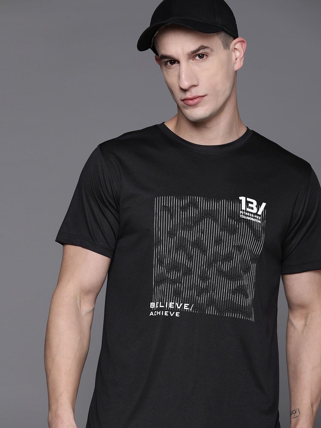 

HRX by Hrithik Roshan Printed Monochrome Rapid-Dry Training T-shirt, Black