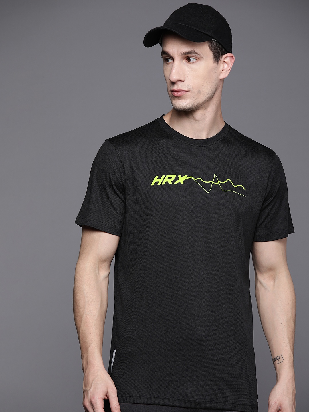 

HRX by Hrithik Roshan Brand Logo Printed Rapid-Dry Running T-shirt, Black