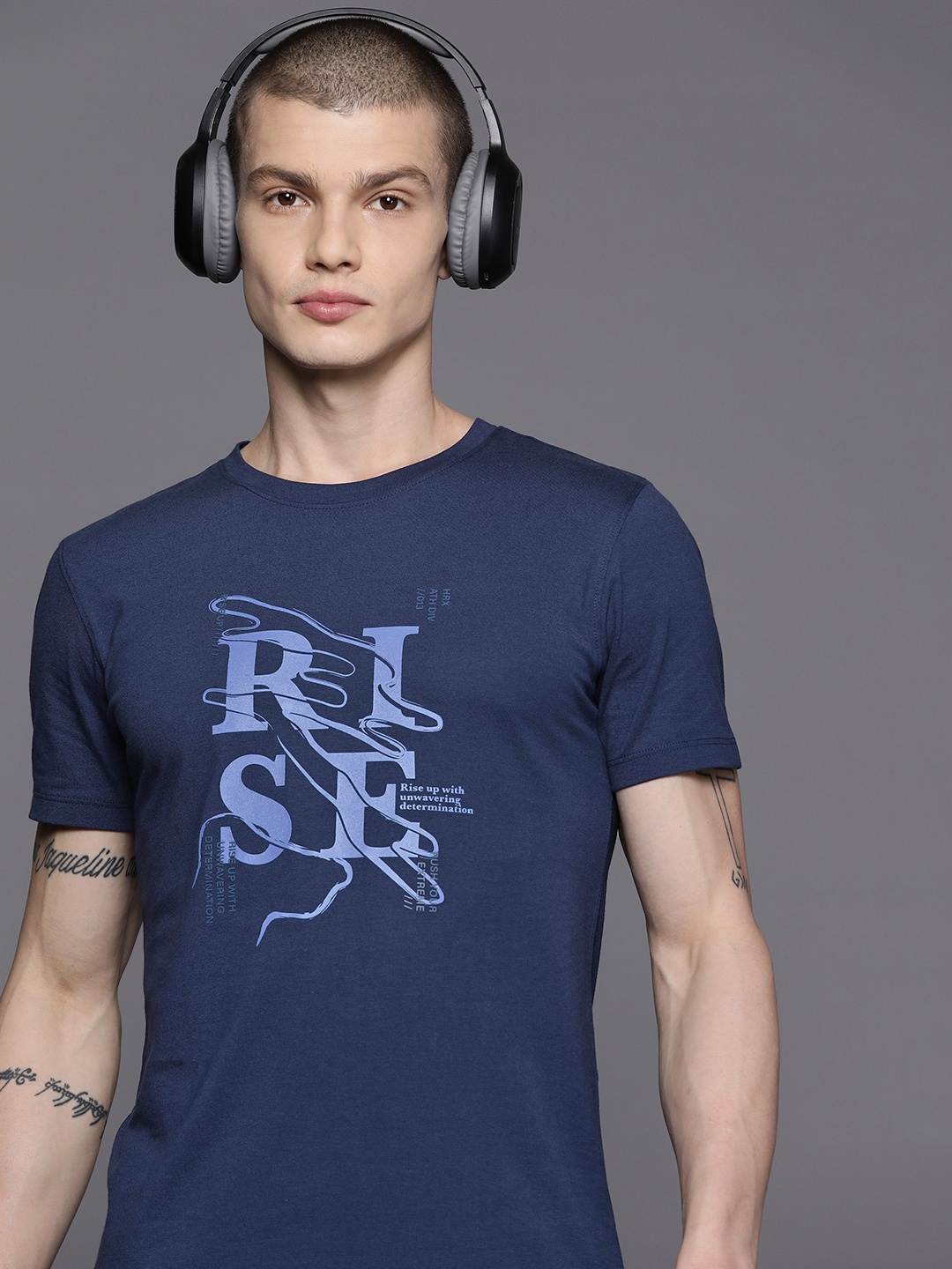 

HRX by Hrithik Roshan Men Typography Printed T-shirt, Navy blue