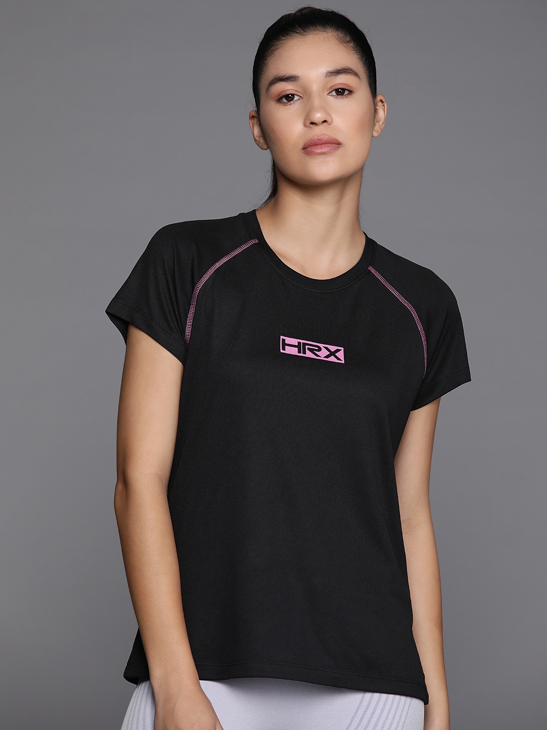 

HRX by Hrithik Roshan Rapid Dry Brand Logo Printed Running T-shirt, Black