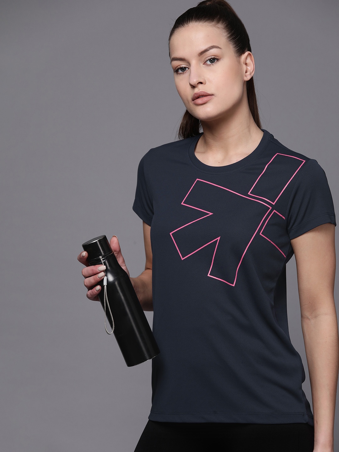 

HRX by Hrithik Roshan Printed Rapid-Dry Training T-shirt, Navy blue