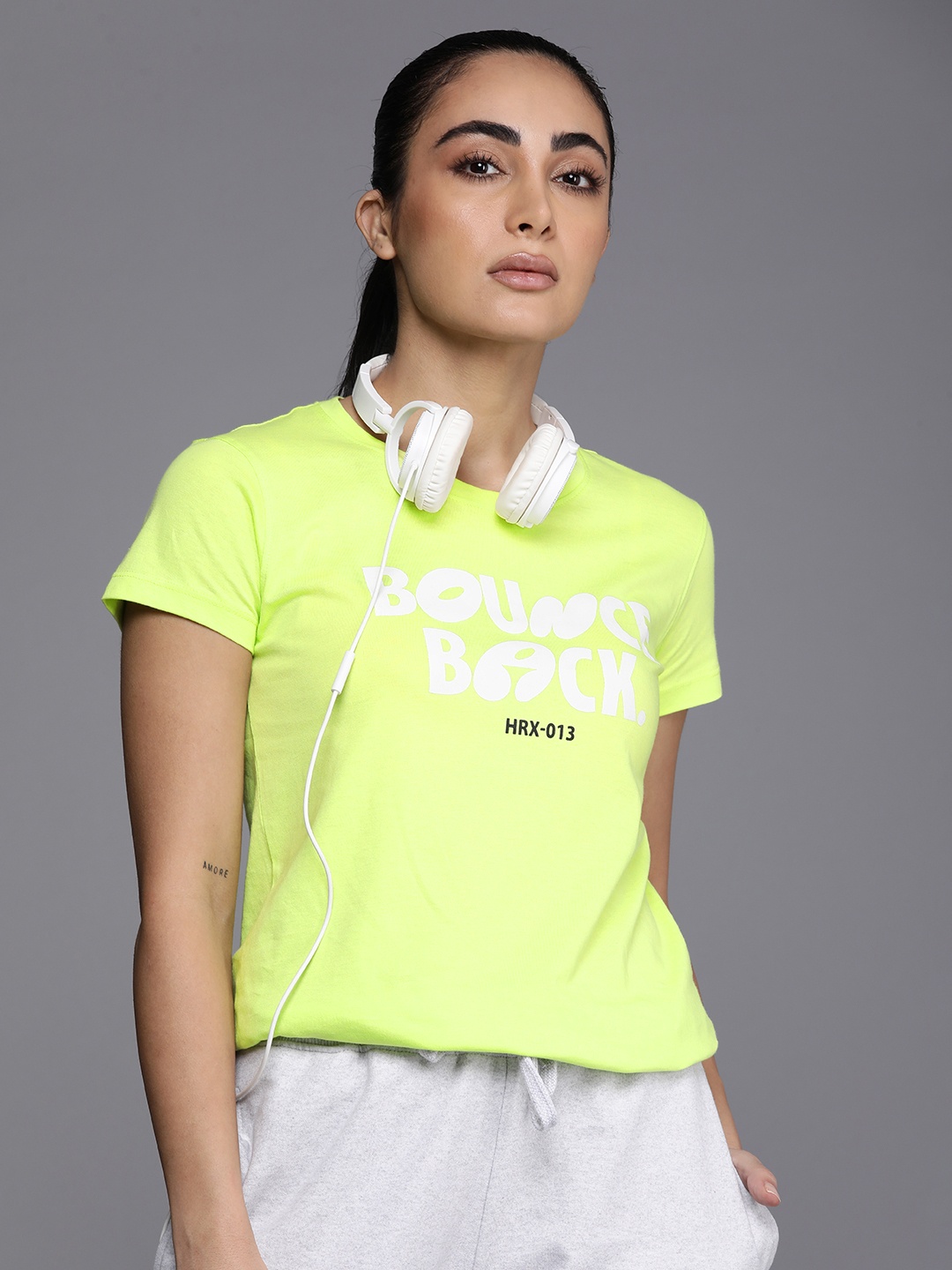 

HRX by Hrithik Roshan Typography Printed Pure Cotton T-shirt, Lime green