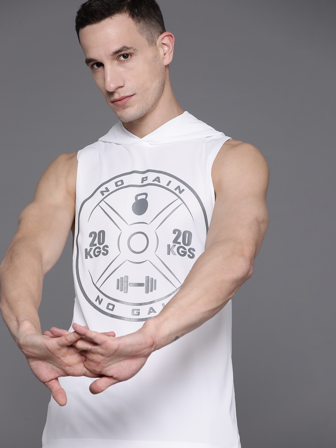 

HRX by Hrithik Roshan Printed Rapid-Dry Training Hooded T-shirt, White