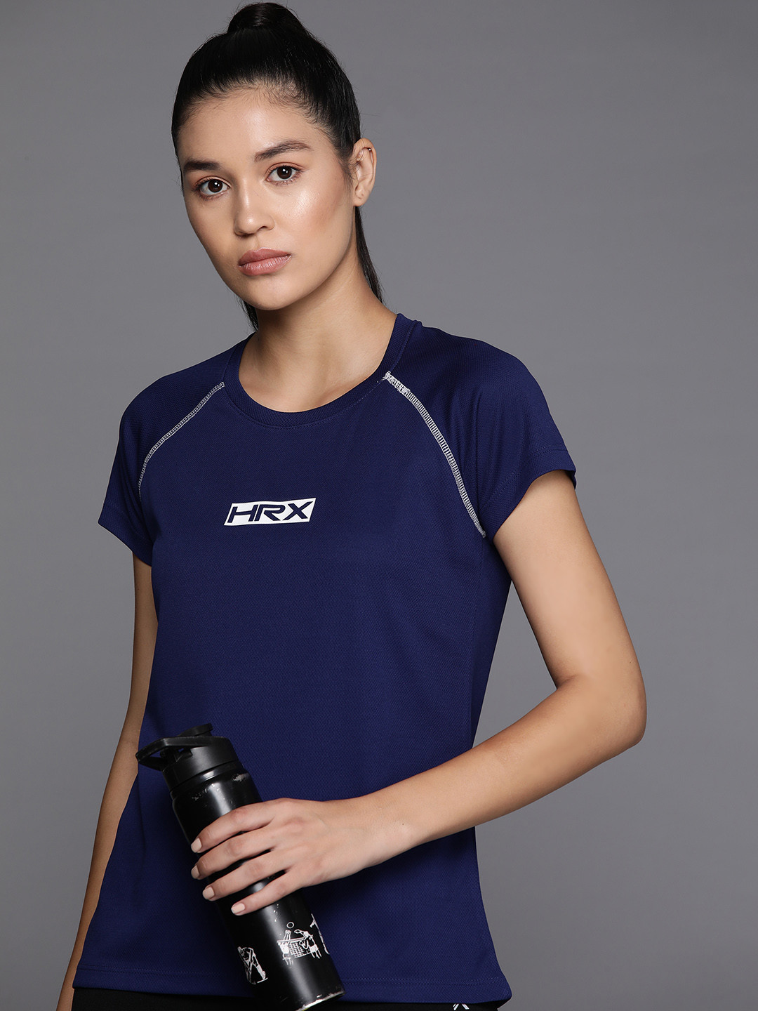 

HRX by Hrithik Roshan Rapid Dry Brand Logo Printed Running T-shirt, Navy blue