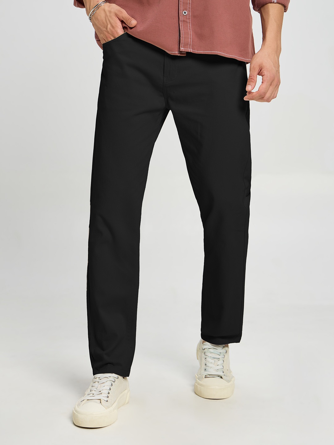 Beyoung Men Pure Cotton Easy Wash Trousers, Black