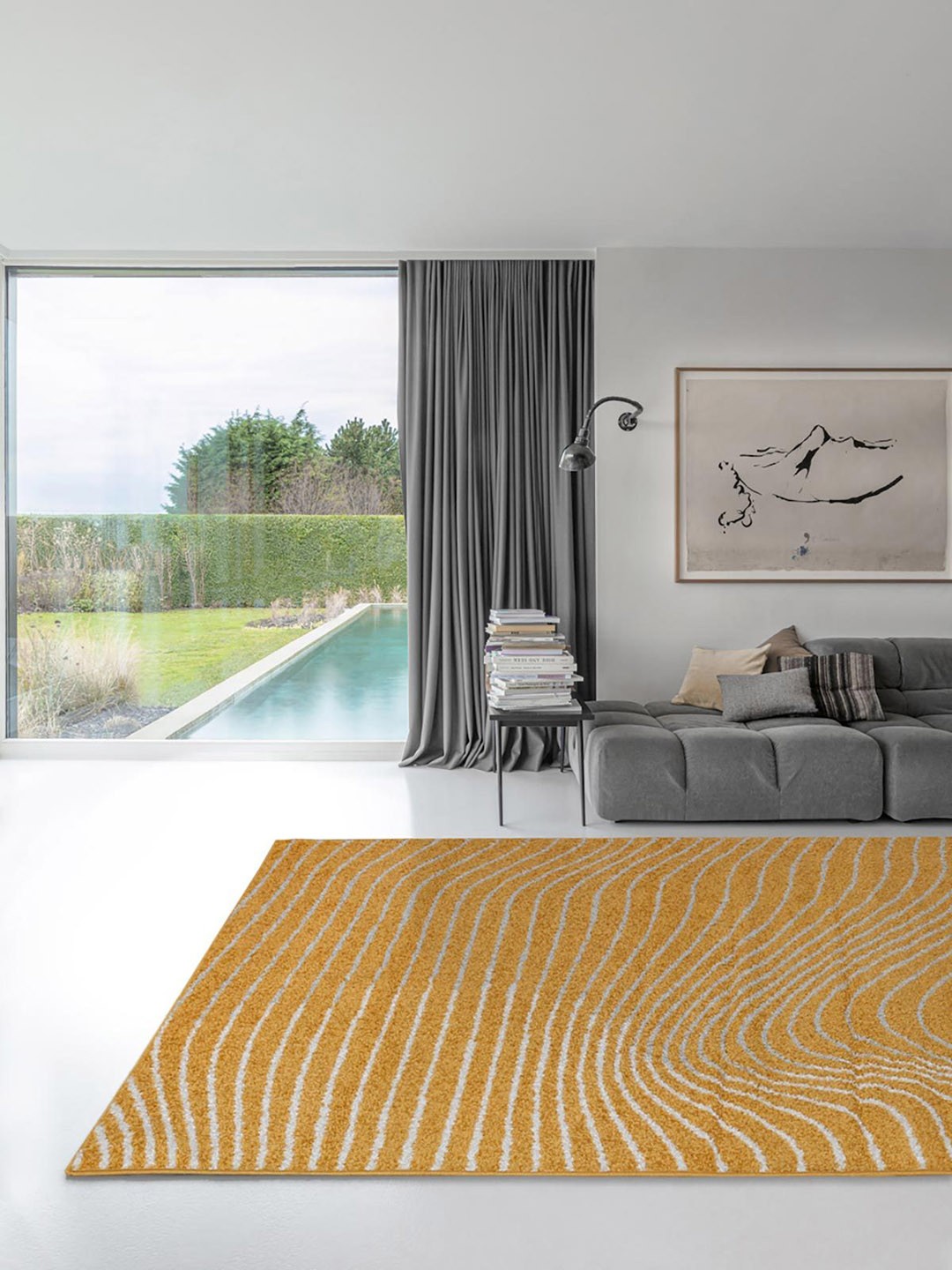 

DDecor Yellow & White Striped Rectangular Floor Carpet