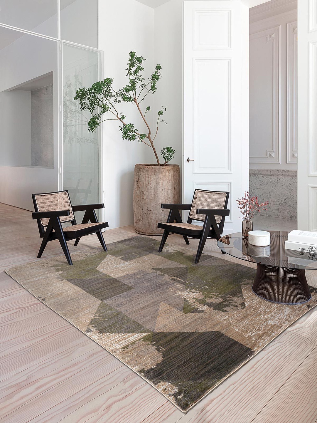 

DDecor Green & Beige Geometric Rectangular Floor Carpet