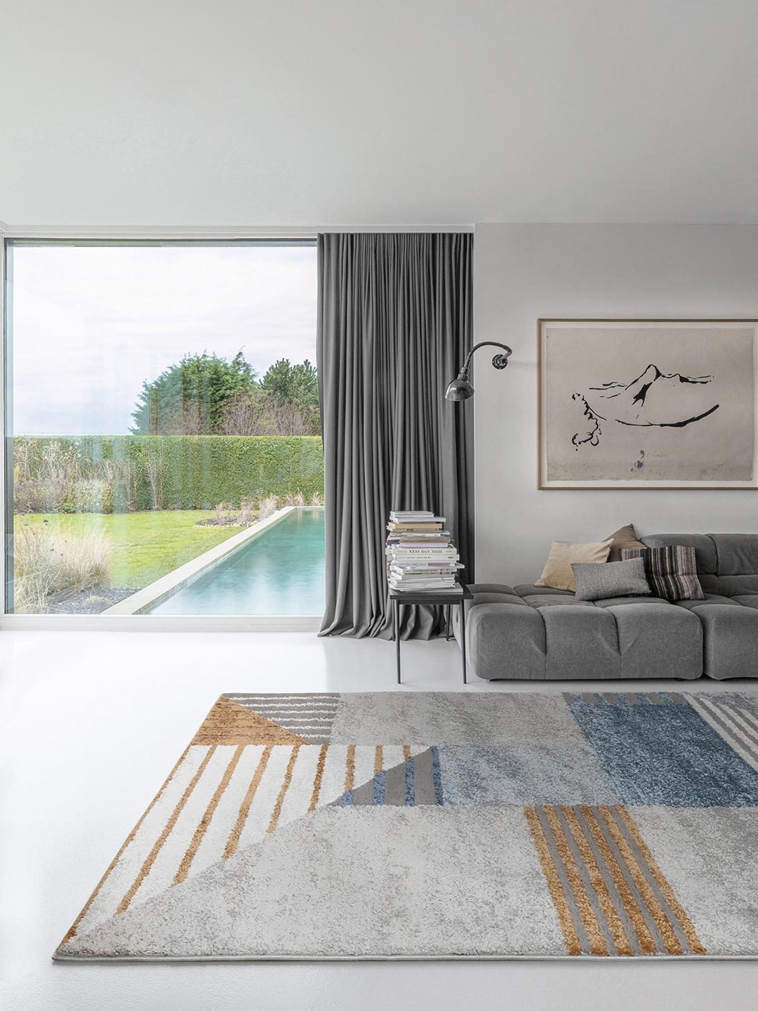 

DDecor Blue & Grey Geometric Patterned Carpet