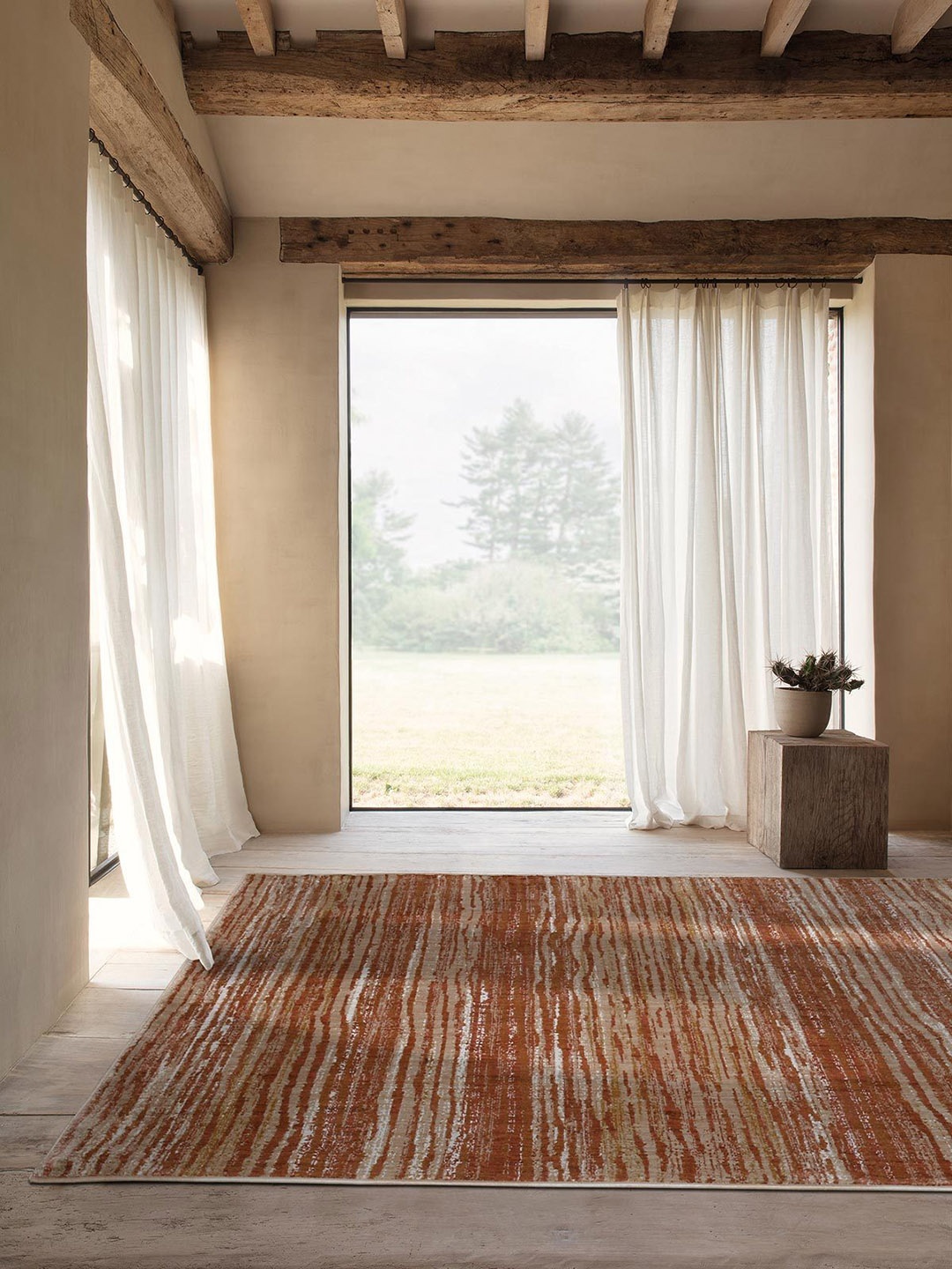 

DDecor Orange Striped Rectangular Floor Carpet