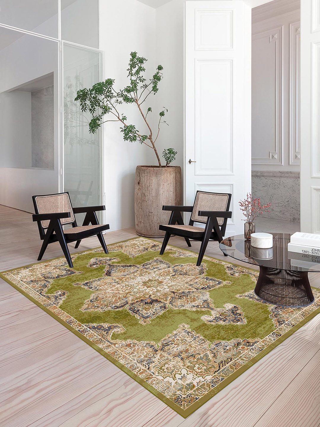 

DDecor Green & Beige Traditional Design Polypropylene Rectangular Carpet