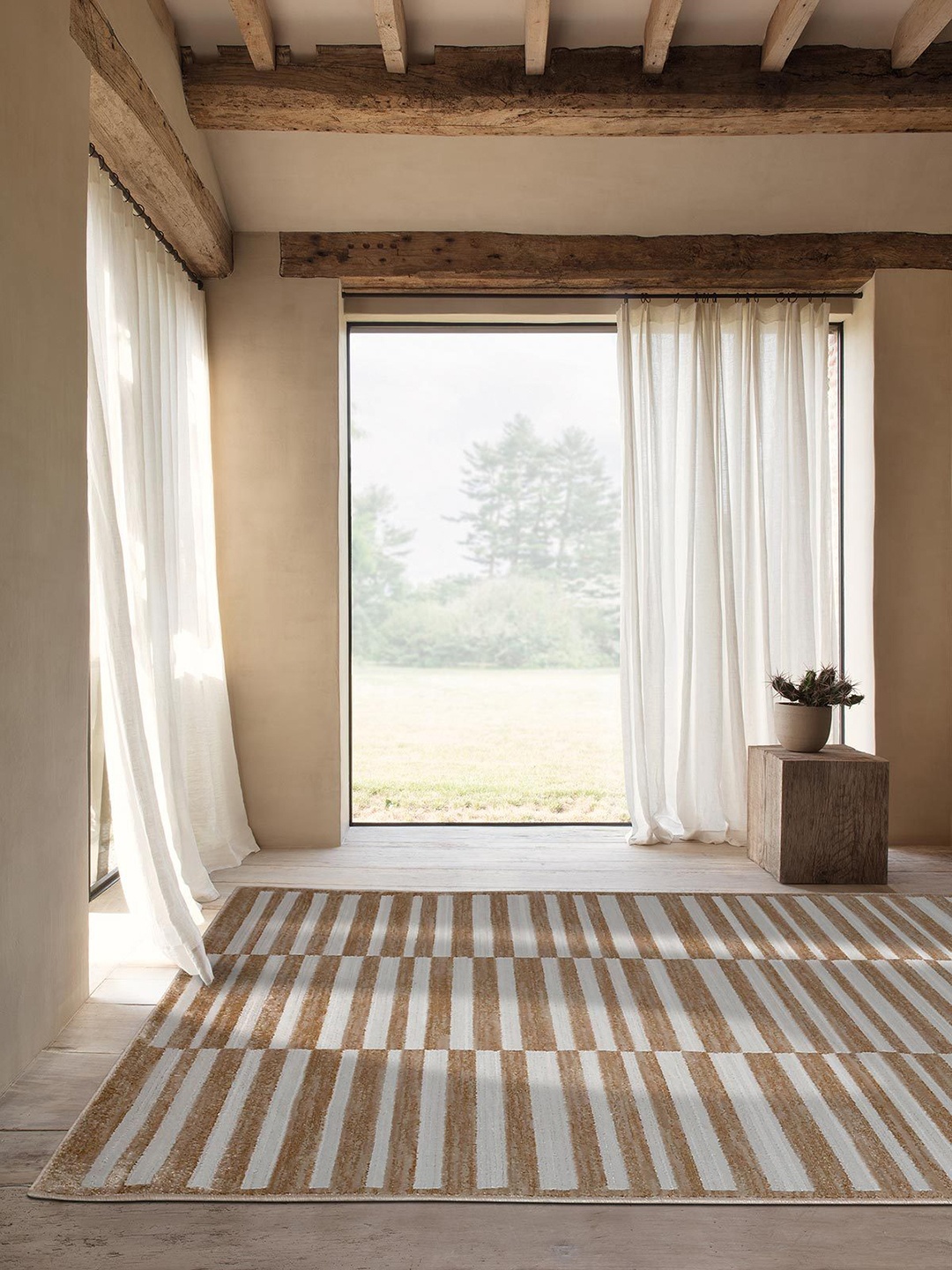 

DDecor Beige & Grey Striped Design Polypropylene Rectangular Carpet