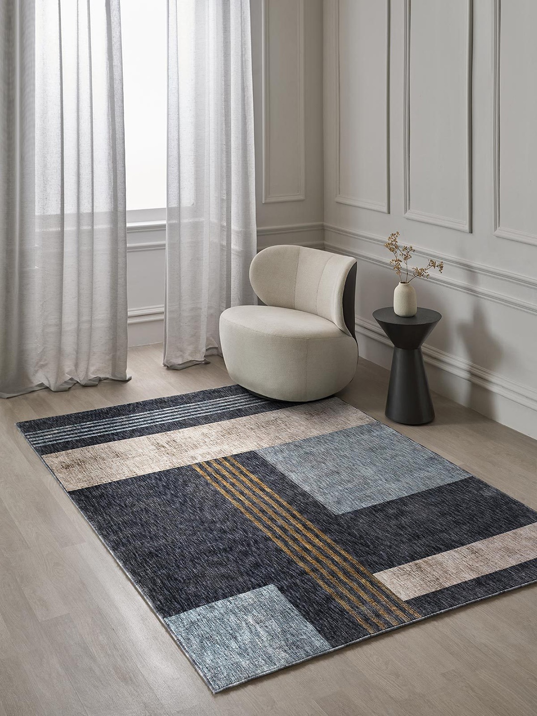 

DDecor Blue & Brown Geometric Patterned Carpet