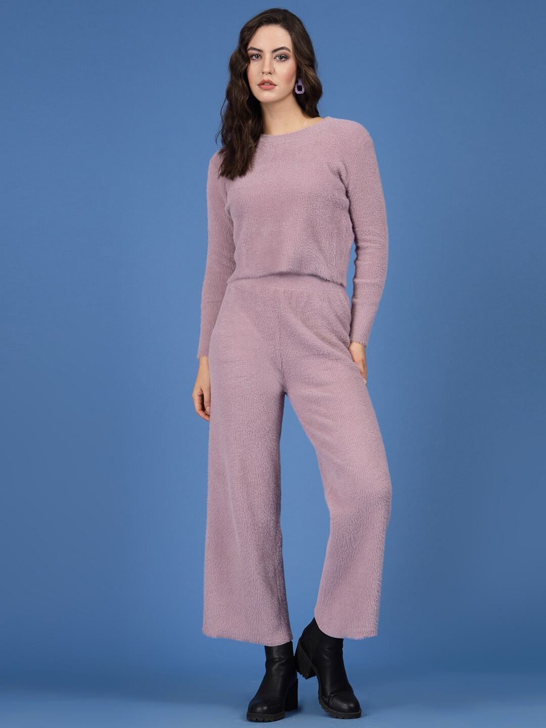 

Mafadeny Self Design Top With Palazzos, Mauve