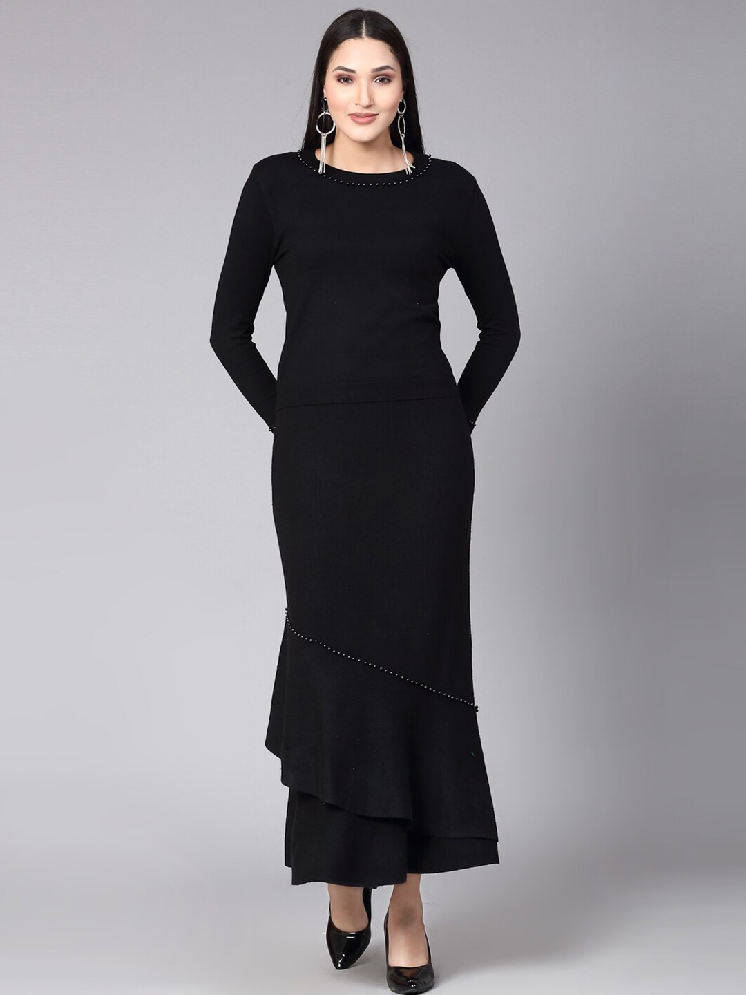 

Mafadeny Round Neck Top & Maxi Skirt, Black