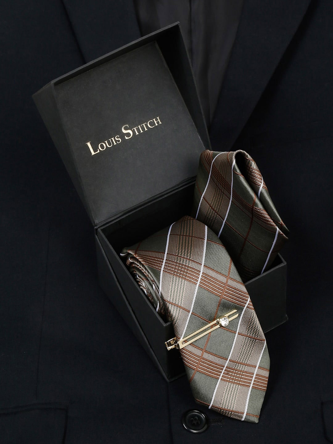 

LOUIS STITCH Checked Silk Accessory Gift Set, Green