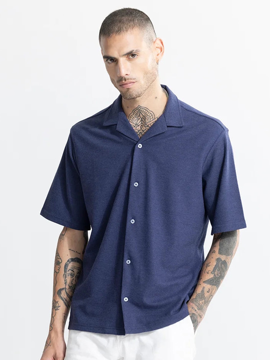 

Snitch Blue Spread Collar Classic Oversized Casual Shirt