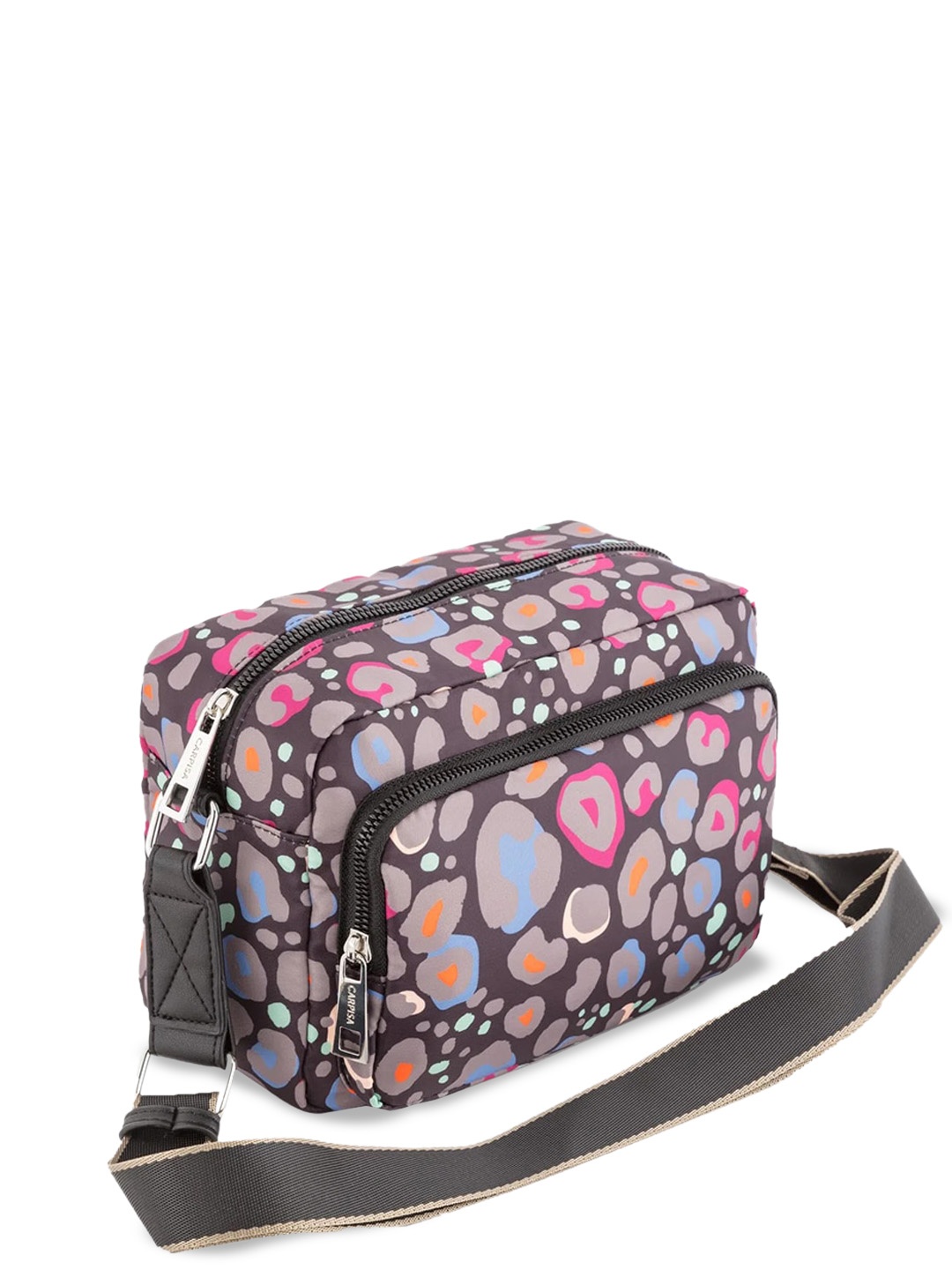 

CARPISA Fabric Geometric Printed Structured Sling Bag, Black