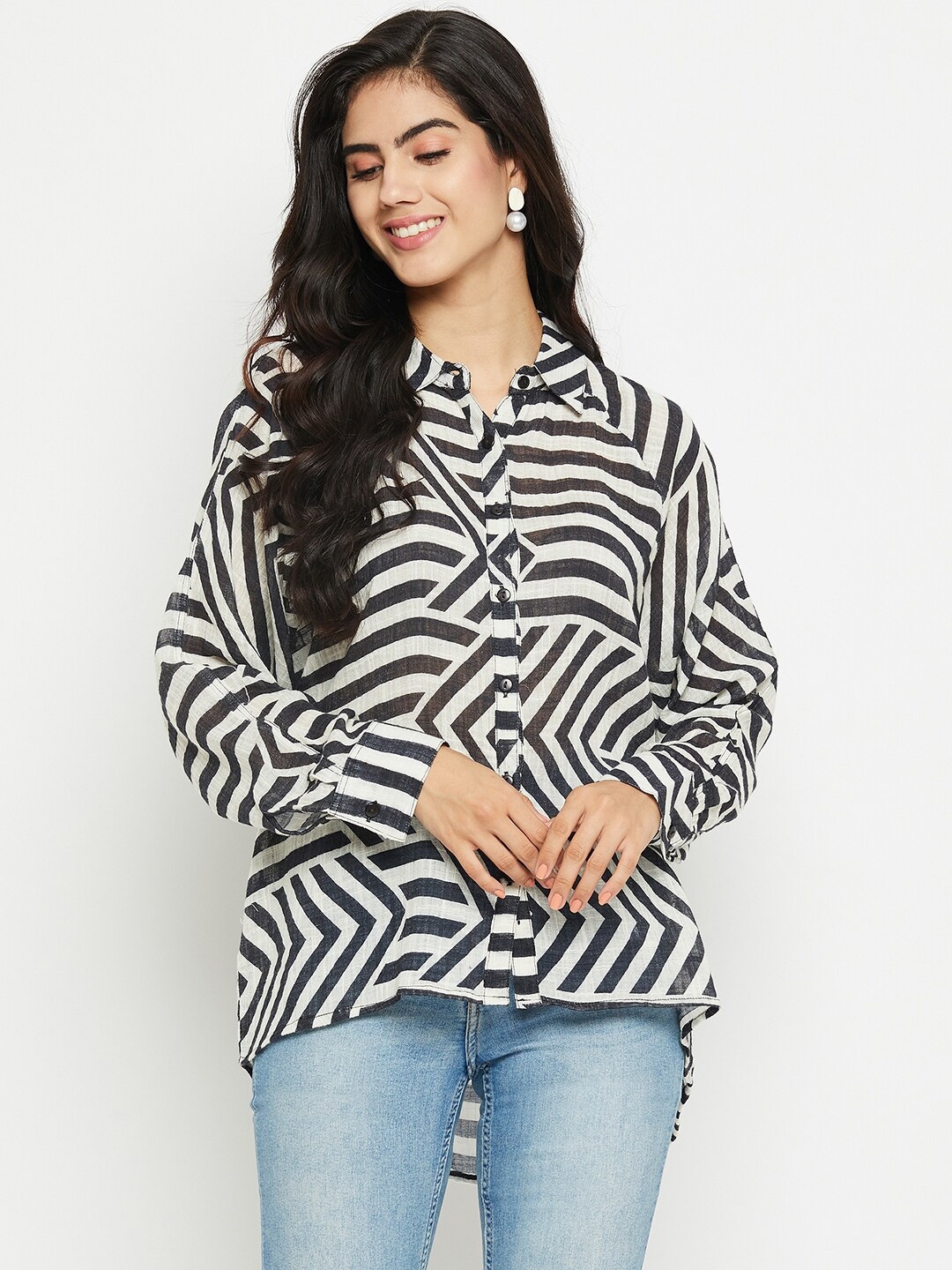 

BAESD Classic Animal Printed Cotton Oversized Casual Shirt, Black