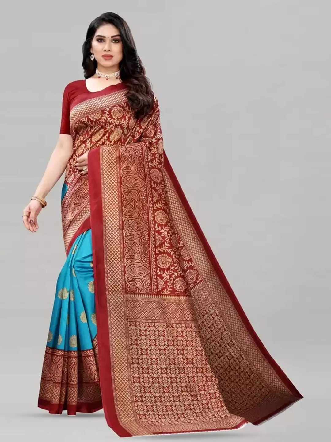 

Mitera Ethnic Motifs Printed Art Silk Saree, Red
