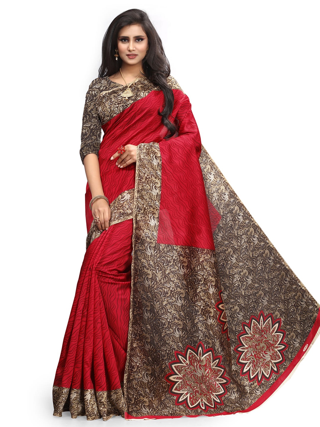 

Mitera Red Abstract Printed Saree