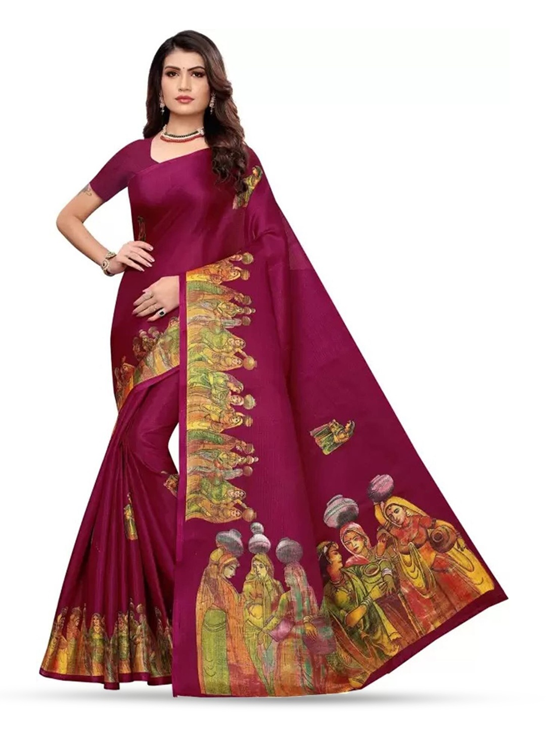 

Mitera Purple & Yellow Ethnic Motifs Printed Saree