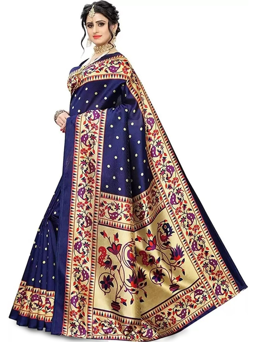 

Mitera Ethnic Motifs Printed Art Silk Saree, Blue