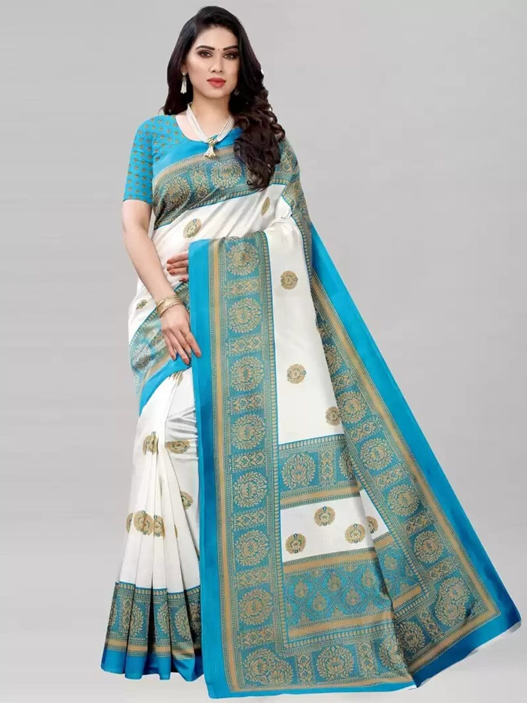 

Mitera Ethnic Motifs Woven Design Banarasi Saree, White