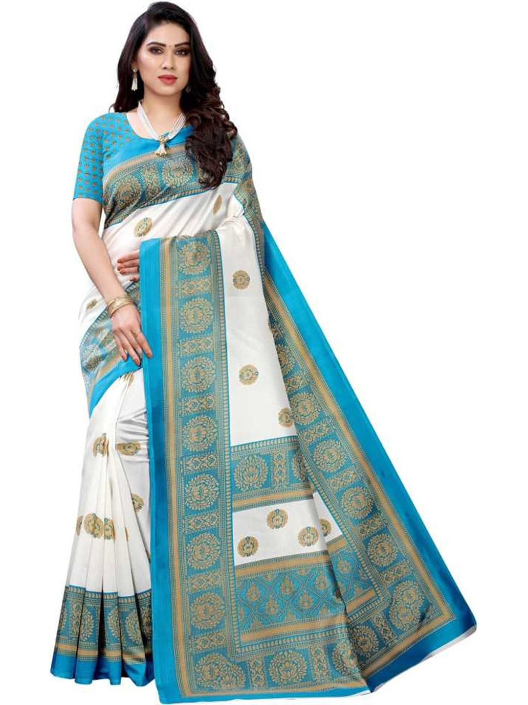 

Mitera Ethnic Motifs Printed Art Silk Saree, Green
