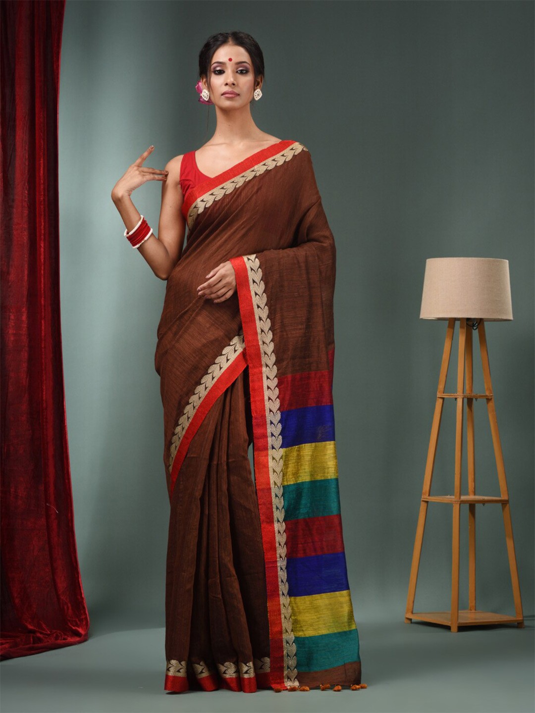 

Charukriti Woven Design Border Detail Pure Silk Zari Saree, Brown