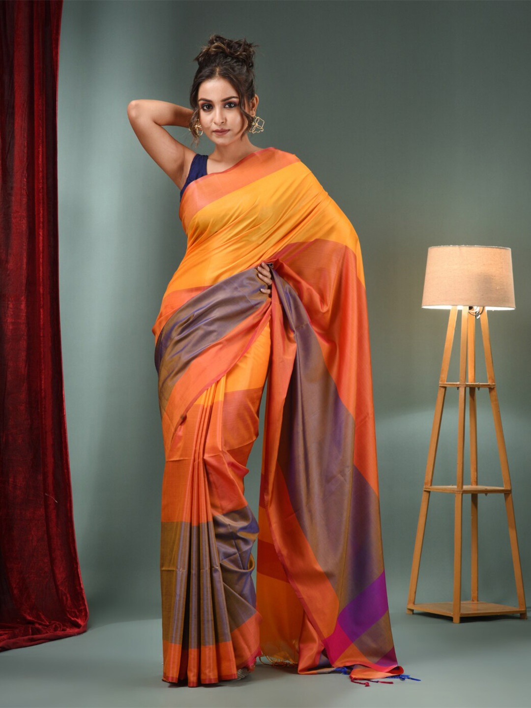 

Charukriti Colourblocked Saree, Orange