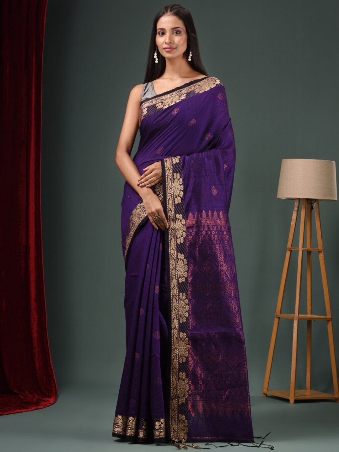 

Charukriti Ethnic Motifs Zari Pure Silk Saree, Purple